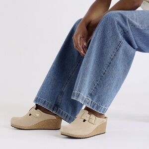 Birkenstock Papillio Fanny Suede Buckle Clogs Wedges